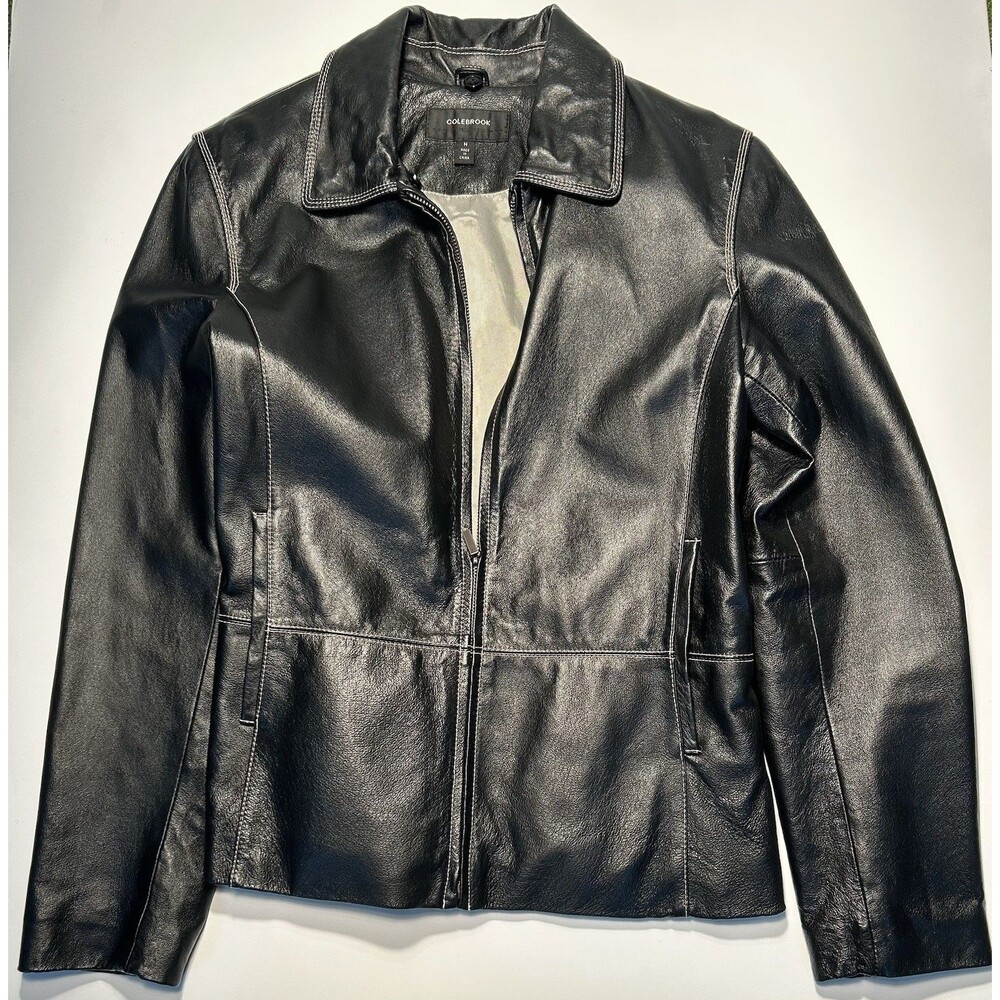 Colebrook Women’s Black 100% Leather Jacket Coat Tailored Size M Medium EUC